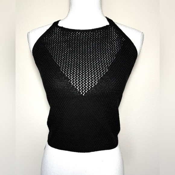 NWT 525 America Black Crochet Halter Tank Top 100% Cotton Women Size Small - Picture 2 of 6